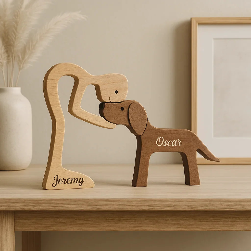 FamilyPetFriend ™ - Handgemaakt houten beeldje