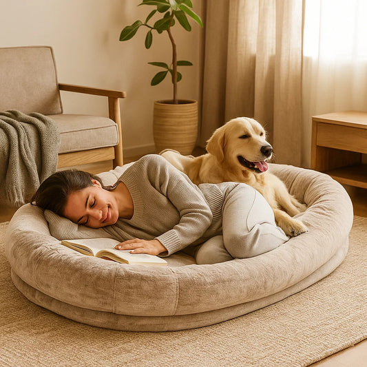 Hondenbed voor Mensen – Oversized Pluche Loungebed met Memory Foam Ondersteuning