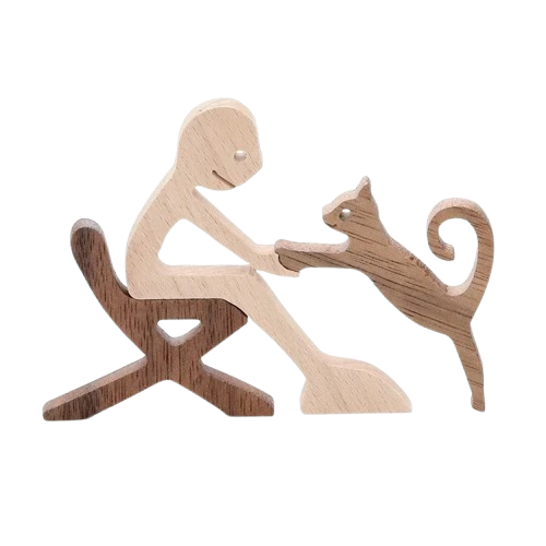 FamilyPetFriend ™ - Handgemaakt houten beeldje